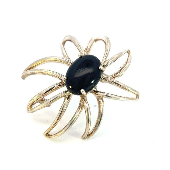 Tiffany & Co Estate Large Onyx Flower Brooch Sterling Silver TIF518 - Picture 4 of 9